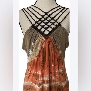 Boho Midi Dress Tie Dye Womens Medium Beaded Festival Hippie Indie Sundress